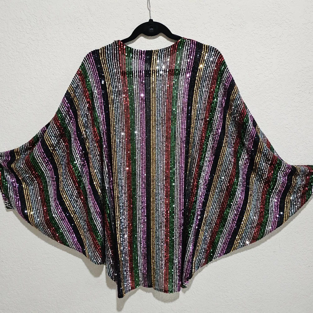 Torrid Multicolored Striped Sequin Kimono Cardigan. - Picture 2 of 7